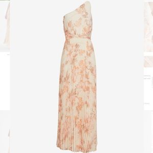 Metallic Floral One Shoulder Twist Front Pleated Maxi Dress (S)